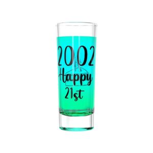 greenline goods 21st birthday shot glass - 2002 party decorations for him or her - 2 oz with colored base - finally 21 legal