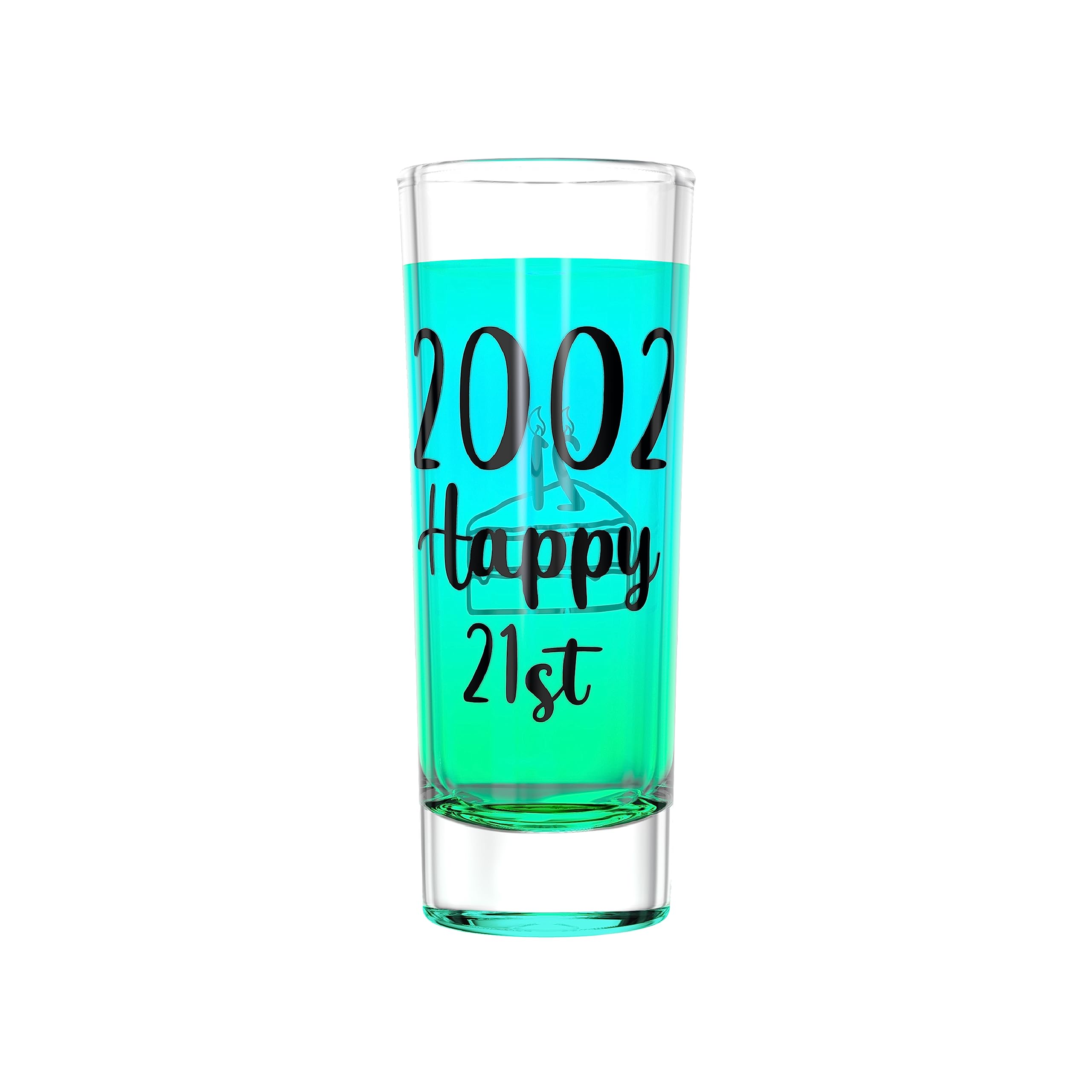 Greenline Goods 21st Birthday Shot Glass - 2002 Party Decorations For Him or Her - 2 oz With Colored Base - Finally 21 Legal