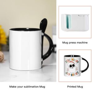 AGH Sublimation Coffee Mugs Blank 11 oz, White Straight Ceramic Cups with Black Interior, Handle, Spoon, Bulk Bundle Set of 12