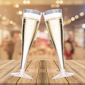 BloominGoods 50 Plastic Silver Glitter Champagne Flutes | 7 oz. Clear Hard Disposable Party & Wedding Glass | Premium Heavy Duty Fancy Cup (50-Pack)