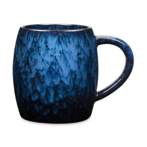 otevymu 21 oz large ceramic coffee mug, handmade pottery big tea cup for office and home, big handle hot and cold drinking, microwave and dishwasher safe, unique texture glaze (deep blue)