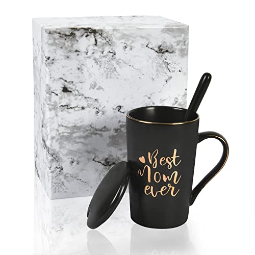 Gifts for Mom - Best Mom Ever Coffee Mug - Best Mom Mother Gifts - Mothers Day Christmas Gift from Daughter Son - Women Mom Gifts for Mom Mother - Mom Mug Cup 14Oz with Gift Box Packing Spoon Black