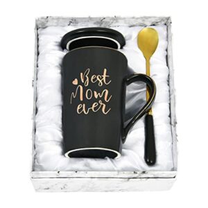 Gifts for Mom - Best Mom Ever Coffee Mug - Best Mom Mother Gifts - Mothers Day Christmas Gift from Daughter Son - Women Mom Gifts for Mom Mother - Mom Mug Cup 14Oz with Gift Box Packing Spoon Black