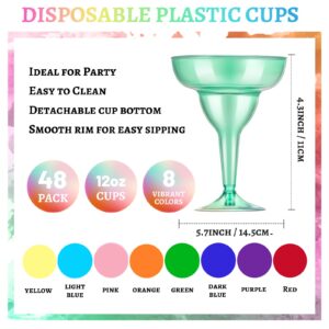 48 Packs Plastic Clear Margarita Glass Cups Bulk 8 Colors 12 oz Disposable Cinco De Mayo Party Decoration for Fun Taco Party Supplies, Neon Cocktail Cups, Mexican Theme for Carnivals, Dia De Muertos