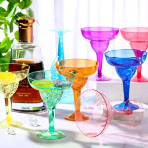 48 Packs Plastic Clear Margarita Glass Cups Bulk 8 Colors 12 oz Disposable Cinco De Mayo Party Decoration for Fun Taco Party Supplies, Neon Cocktail Cups, Mexican Theme for Carnivals, Dia De Muertos