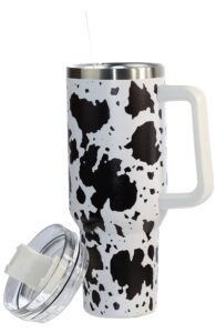 qeagvj 40oz cow print insulated tumbler with lid and straws,stainless steel coffee tumbler with handle,double vacuum leak proof travel mug coffee mug cup water bottle for home, office, party…