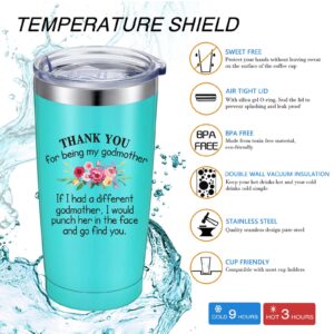 Patelai Funny Godmother Gift, Thank You for Being My Godmother Personalized Mother's Day Gift for Godmother Mother, 20 oz Insulated Vacuum Mug Tumbler with Lid Straw Brush (Mint)