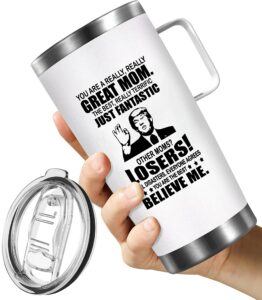 petitian mothers day gifts for mom, great mother gifts stainless steel 20 oz tumbler with handle & lid, best mom ever gifts from daughter son, birthday christmas gifts idea for mom coffee tumbler mug