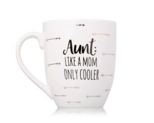 pearhead aunt: like a mom only cooler ceramic mug, best aunt gifts, niece and nephew gifts, coffee mug, 16 oz