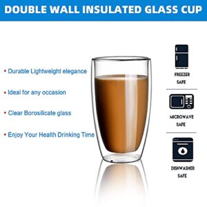 CNGLASS Double Wall Thermo Glass Cup 13.5 oz,Insulated Glass Coffee Set of 2