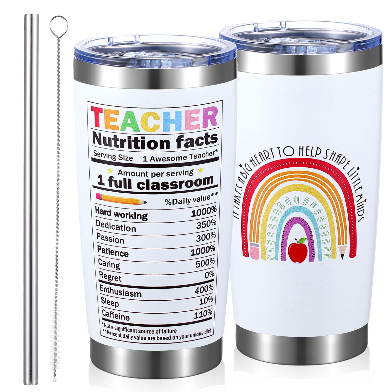 Hoolerry Teacher Gifts for Women Teacher Appreciation Gifts Teacher Tumbler with Straw Teacher Cup 20 oz Stainless Steel Teacher Mug for Travel Birthday Thanksgiving Christmas Gifts(Cute Style)