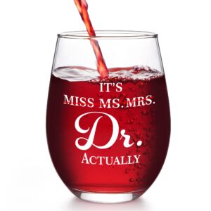 modwnfy doctor gifts, it’s miss ms mrs dr actually stemless wine glass, appreciation thank you gifts for doctors physician md phd medical graduate, doctors gifts for women men christmas birthday 17oz