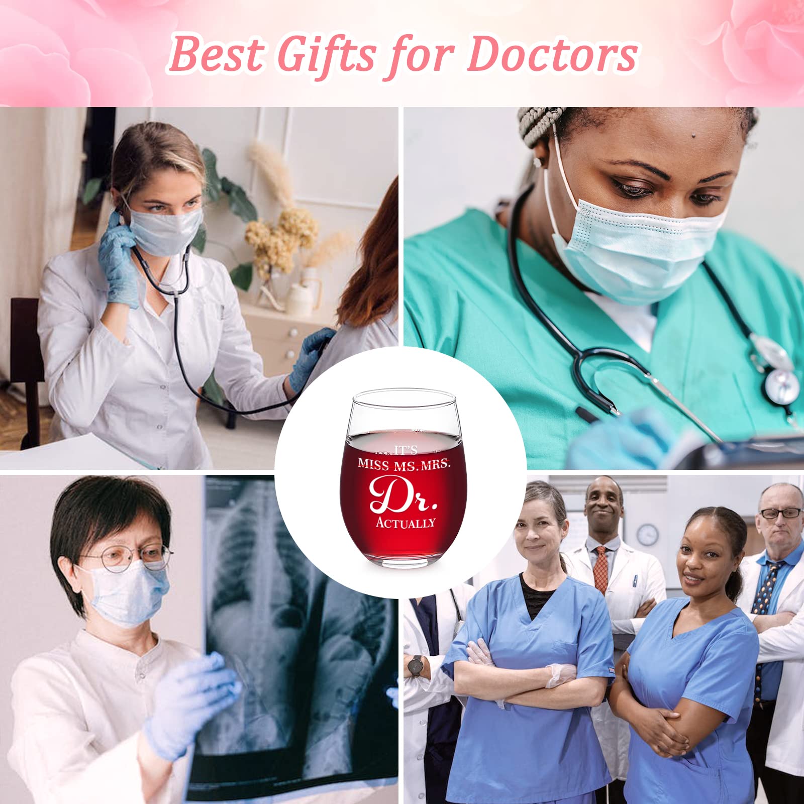 Modwnfy Doctor Gifts, It’s Miss Ms Mrs Dr Actually Stemless Wine Glass, Appreciation Thank You Gifts for Doctors Physician MD PhD Medical Graduate, Doctors Gifts for Women Men Christmas Birthday 17Oz
