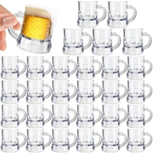 Irrmshr 30 Pcs Mini Plastic Beer Mugs,1 oz Clear Plastic Beer Glasses,Shot Glasses with Handles,Reusable Beer Stein Tasting Glasses Whiskey Juice Cups for Drinking Beer Festival Party BBQ