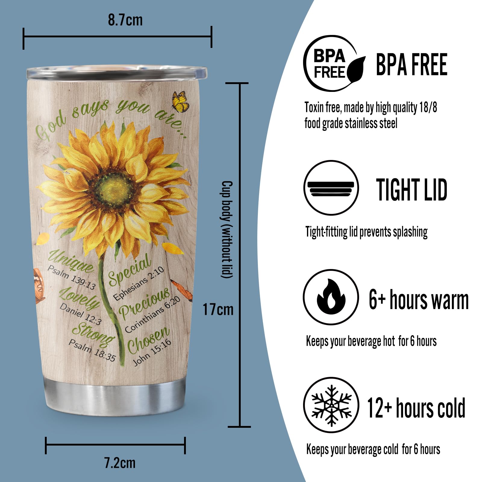 Joyloce Christian Religious Gifts for Women Faith, Inspirational Gifts for Women, Thank You Gifts, Birthday Gift for Women Her Wife Mom Daughter Friend, Sunflower Bible Coffee Mug Cup Tumbler 20oz