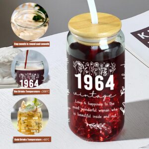 Jettryran 60th Birthday Gifts for Women Men 60th Birthday Decorations 1964 Vintage Iced Coffee Cup Gifts for Women 60th Birthday Party 20 Oz Coffee Cup and Socks