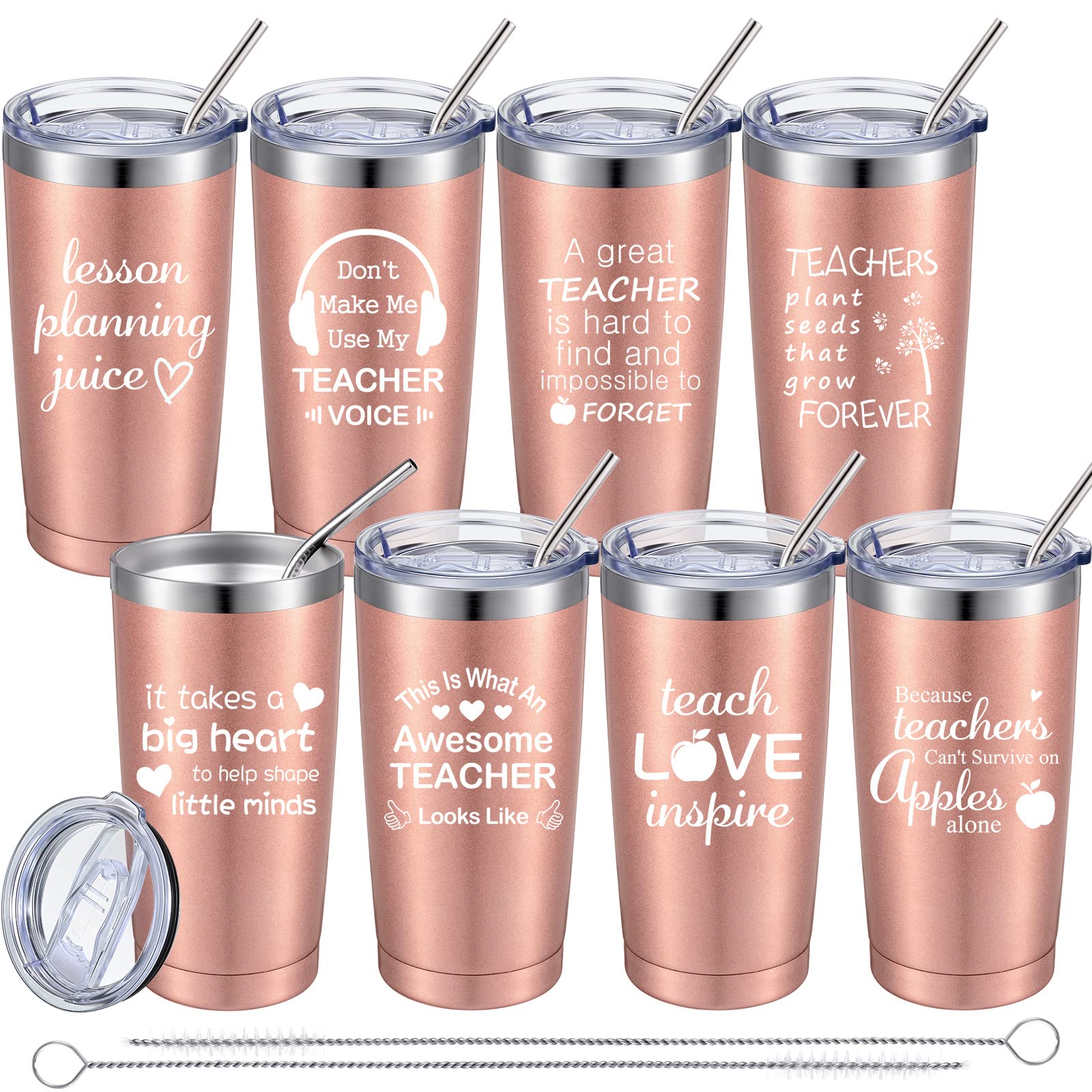 8 Pieces Thank You Teacher Travel Tumbler Bulk Teacher Appreciation Travel Mug Thank You for Being Awesome Cups with Lid and Straw 20 oz Stainless Steel Tumbler Mug for Teachers Women Friends Gifts