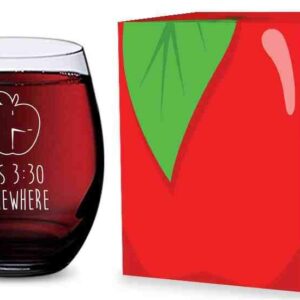 GSM Brands Stemless Wine Glass for Teachers (Its 3:30 Somewhere) Made of Unbreakable Tritan Plastic - 16 ounces