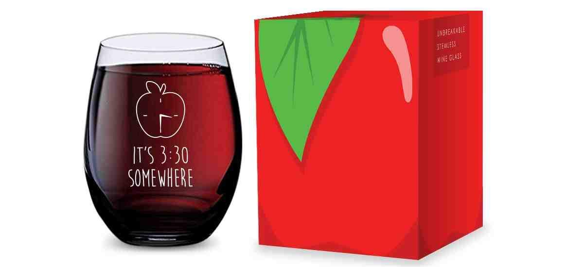 GSM Brands Stemless Wine Glass for Teachers (Its 3:30 Somewhere) Made of Unbreakable Tritan Plastic - 16 ounces