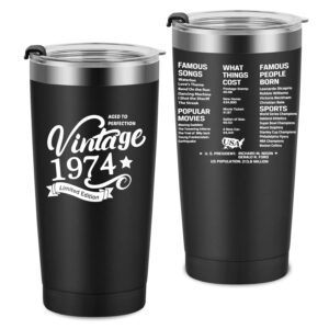 greatingreat 1974 50th birthday gift for women and men - 50th gifts for parents - 50th class reunion - mom dad wife husband present - 20oz tumbler cup black