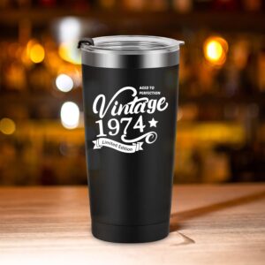 Greatingreat 1974 50th Birthday Gift for Women and Men - 50th Gifts for Parents - 50th Class Reunion - Mom Dad Wife Husband Present - 20oz Tumbler Cup Black