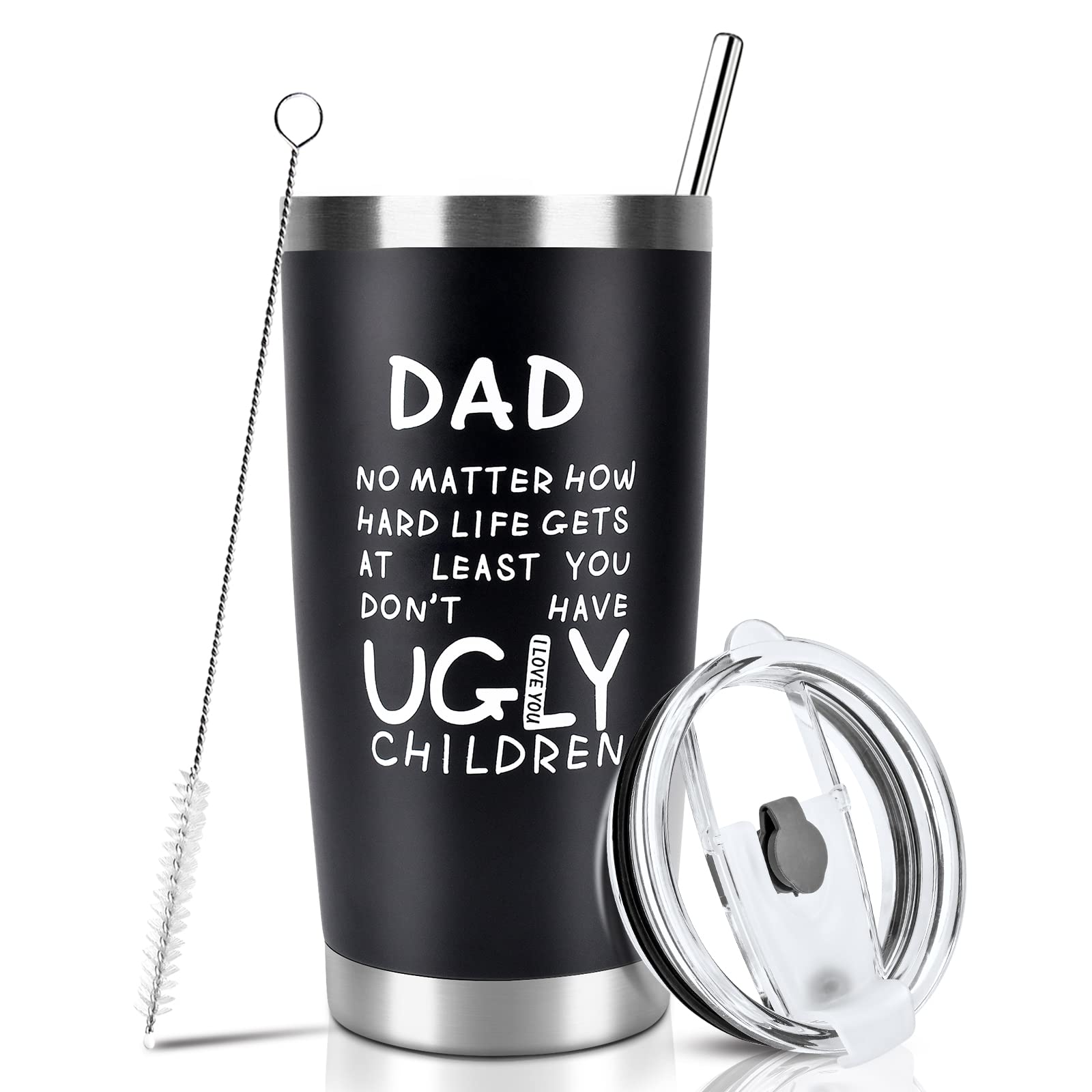 Fathers Day Funny Gifts for Dad Men Husband Grandpa Him from Daughter Son Children Wife, 20oz Tumbler Cup with Straws, Lids-Birthday,Christmas,Retirement, Anniversary Presents Idea for PaPa,the Elders