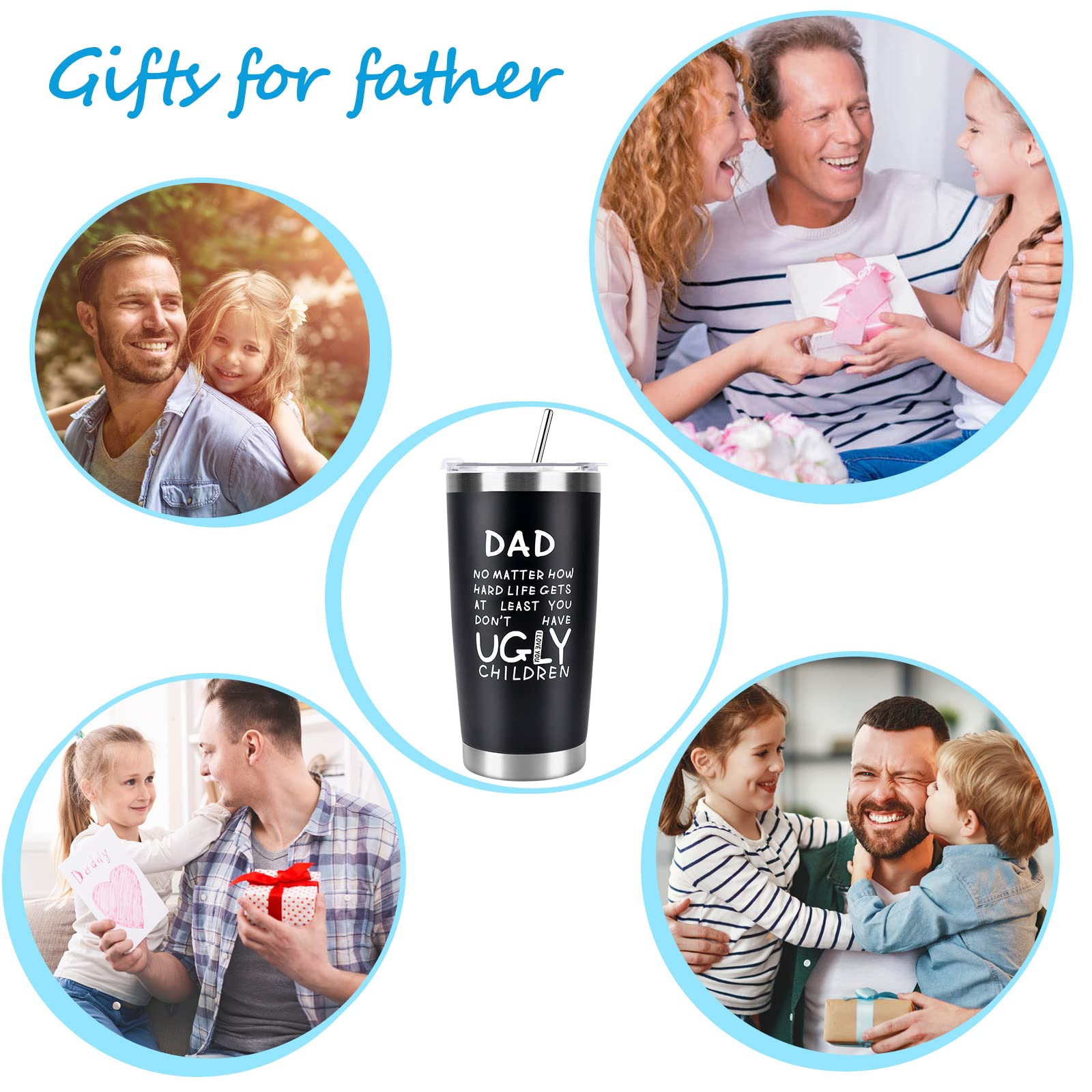 Fathers Day Funny Gifts for Dad Men Husband Grandpa Him from Daughter Son Children Wife, 20oz Tumbler Cup with Straws, Lids-Birthday,Christmas,Retirement, Anniversary Presents Idea for PaPa,the Elders