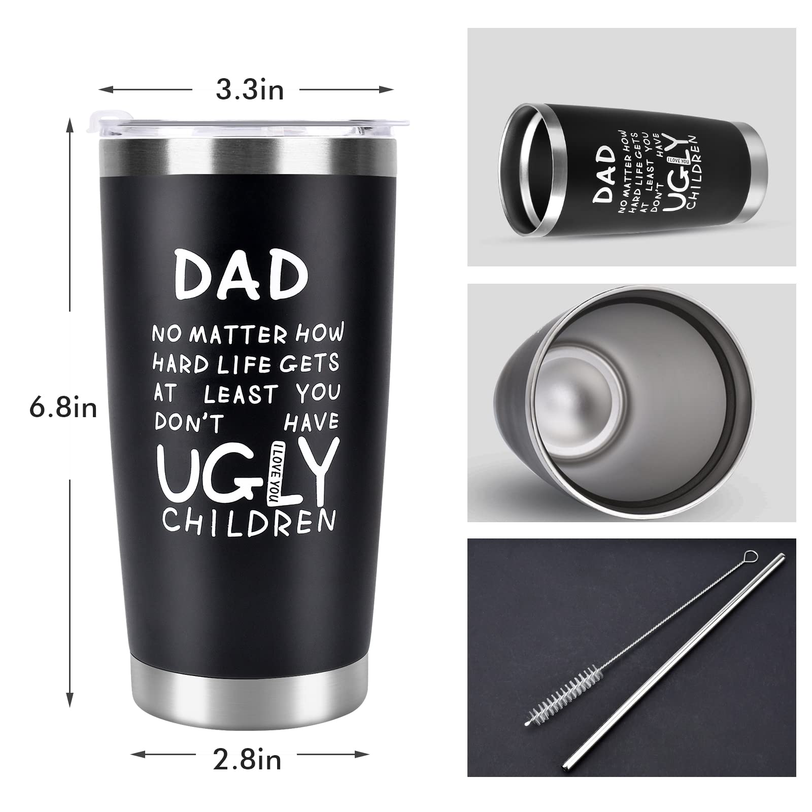 Fathers Day Funny Gifts for Dad Men Husband Grandpa Him from Daughter Son Children Wife, 20oz Tumbler Cup with Straws, Lids-Birthday,Christmas,Retirement, Anniversary Presents Idea for PaPa,the Elders