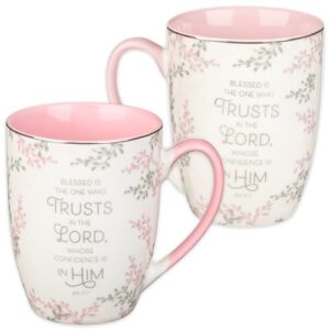 christian art gifts ceramic scripture coffee and tea mug for women 12 oz floral pink inspirational bible verse mug - blessed is the one who trusts in the lord - jeremiah 17:7 lead-free mug