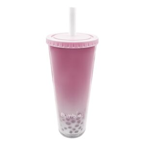 no leak reusable boba tea cup | tumbler in cute and unique colors | 24 oz large double wall insulated | wide straw with lid and straw cleaner | perfect for bubble milk tea or smoothies - blush pink