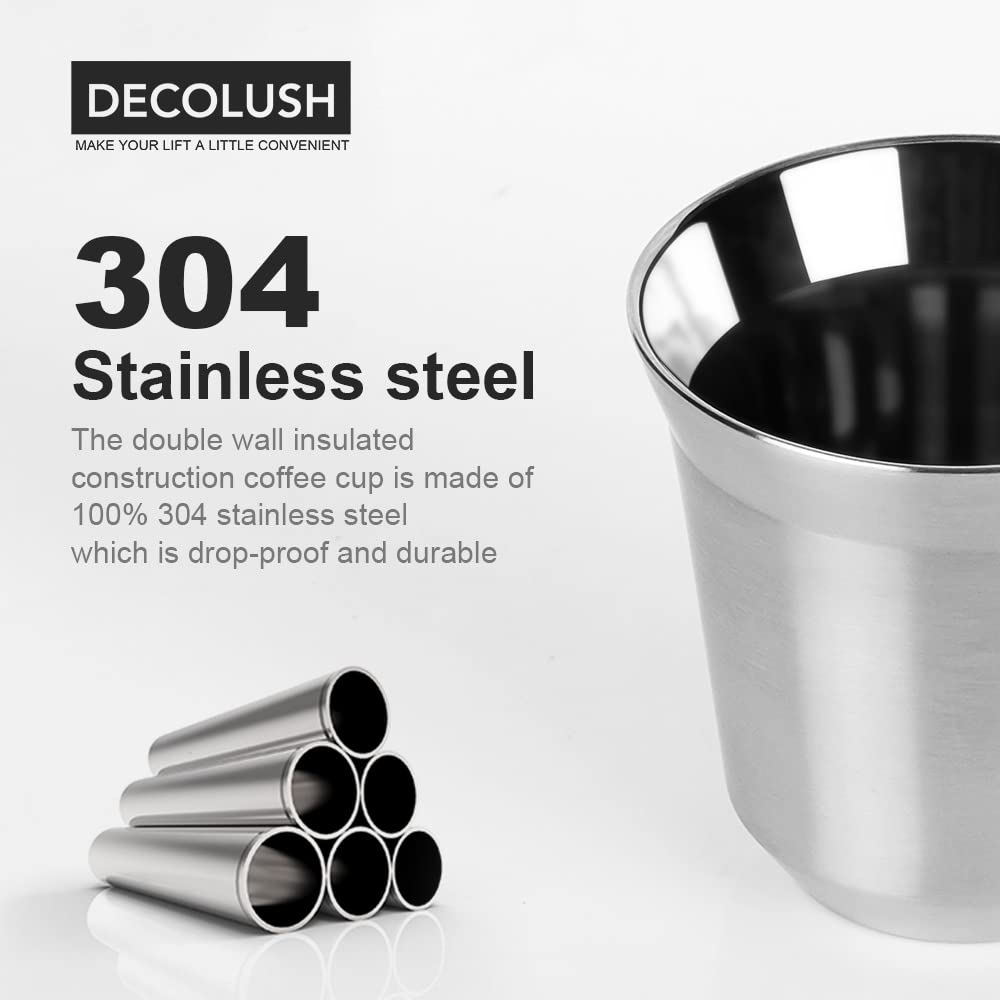 DECOLUSH 75mL (2.5 Ounce) Stainless Steel Espresso Cups - 4 Pack Double Wall Insulated Cups Demitasse Cups Coffee Cup For Drinking, Drinking Coffee, Drinking Beverages