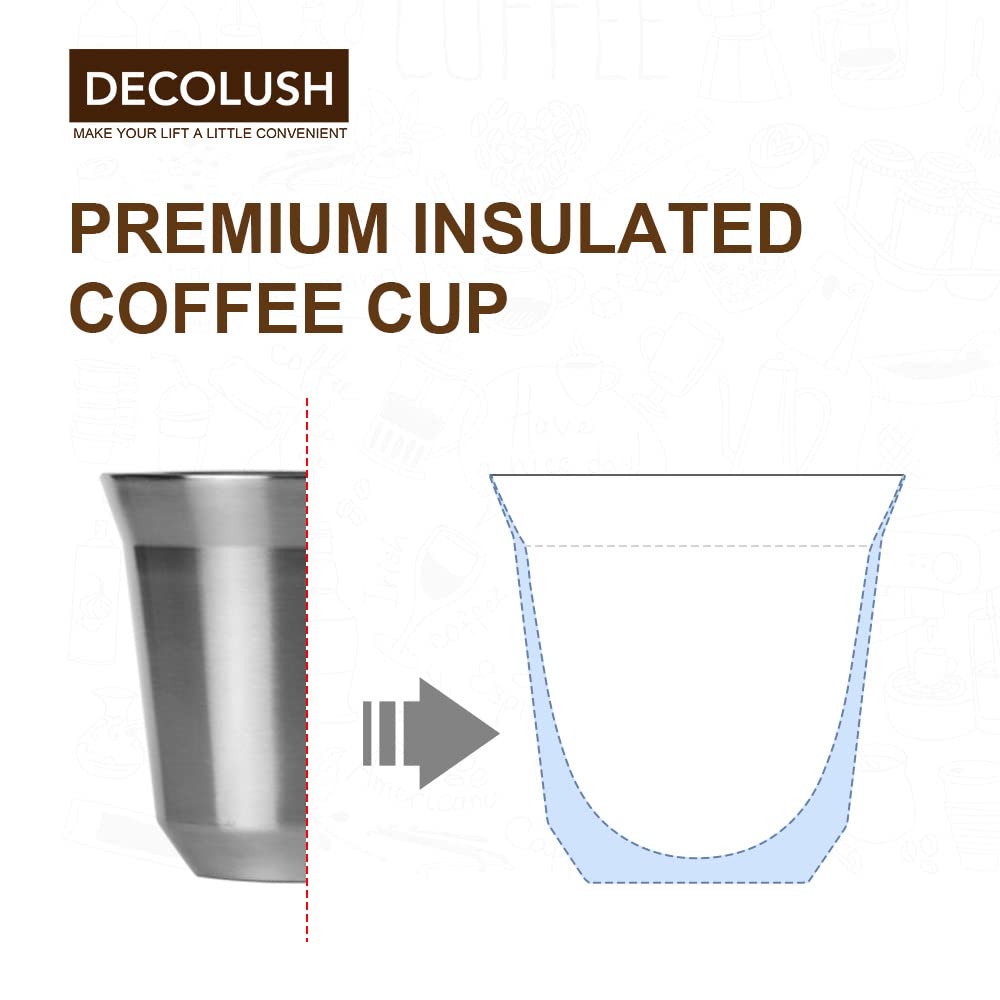 DECOLUSH 75mL (2.5 Ounce) Stainless Steel Espresso Cups - 4 Pack Double Wall Insulated Cups Demitasse Cups Coffee Cup For Drinking, Drinking Coffee, Drinking Beverages