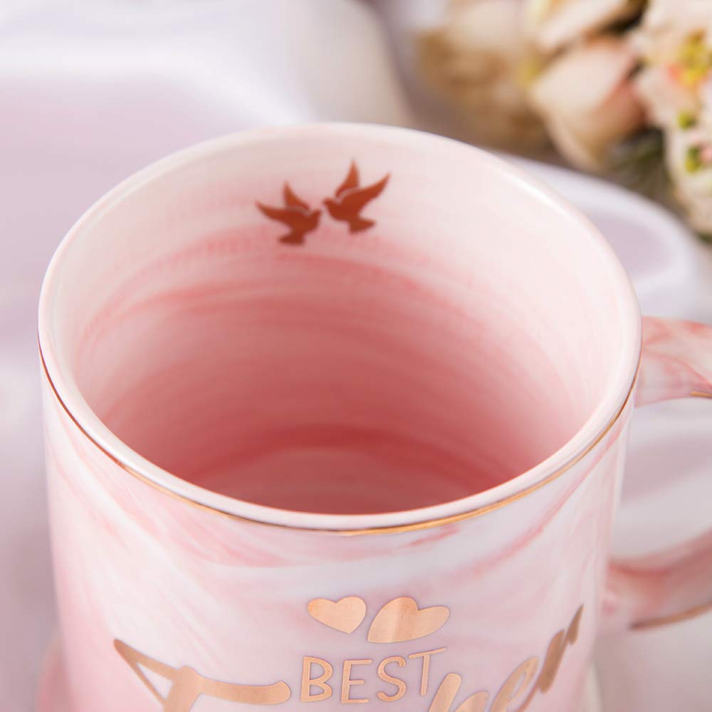 Best Teacher Ever Pink Marble Ceramic Coffee Mug (11.5oz) and Coasters Set - Teacher Gifts - Teacher Appreciation Gifts - Gifts for Teacher - Birthday Gifts Ideas for Teacher