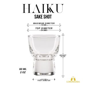 LEMONSODA Clear Shot Glass Set- Haiku Sake Shot Glasses - Sake, Tequila, Whiskey, Vodka, Gin - Great for Tastings, Gifts, Parties, Unique Show Piece, Set of 6 (60 mL / 2 fl. oz.) (Set of 6)