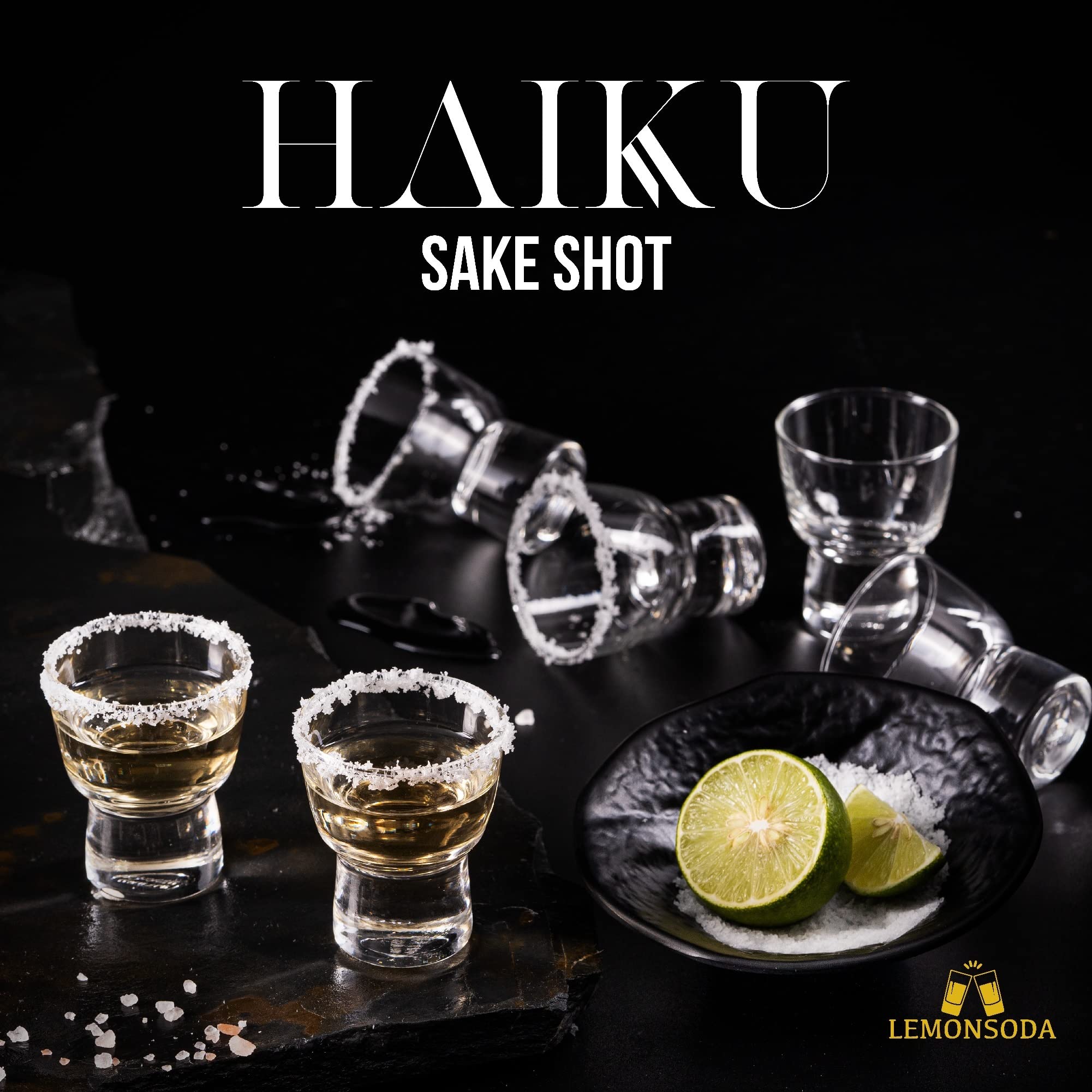 LEMONSODA Clear Shot Glass Set- Haiku Sake Shot Glasses - Sake, Tequila, Whiskey, Vodka, Gin - Great for Tastings, Gifts, Parties, Unique Show Piece, Set of 6 (60 mL / 2 fl. oz.) (Set of 6)