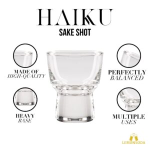 LEMONSODA Clear Shot Glass Set- Haiku Sake Shot Glasses - Sake, Tequila, Whiskey, Vodka, Gin - Great for Tastings, Gifts, Parties, Unique Show Piece, Set of 6 (60 mL / 2 fl. oz.) (Set of 6)