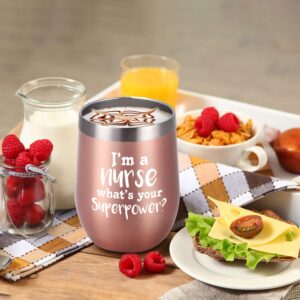 Lifecapido Nurse Gifts for Women, Wine Tumbler with Lid and Straw, I'm A Nurse Stainless Steel Wine Tumbler, Christmas Appreciation Nursing, Gifts for Nurse, New Nurse(12 Oz, Rose Gold)