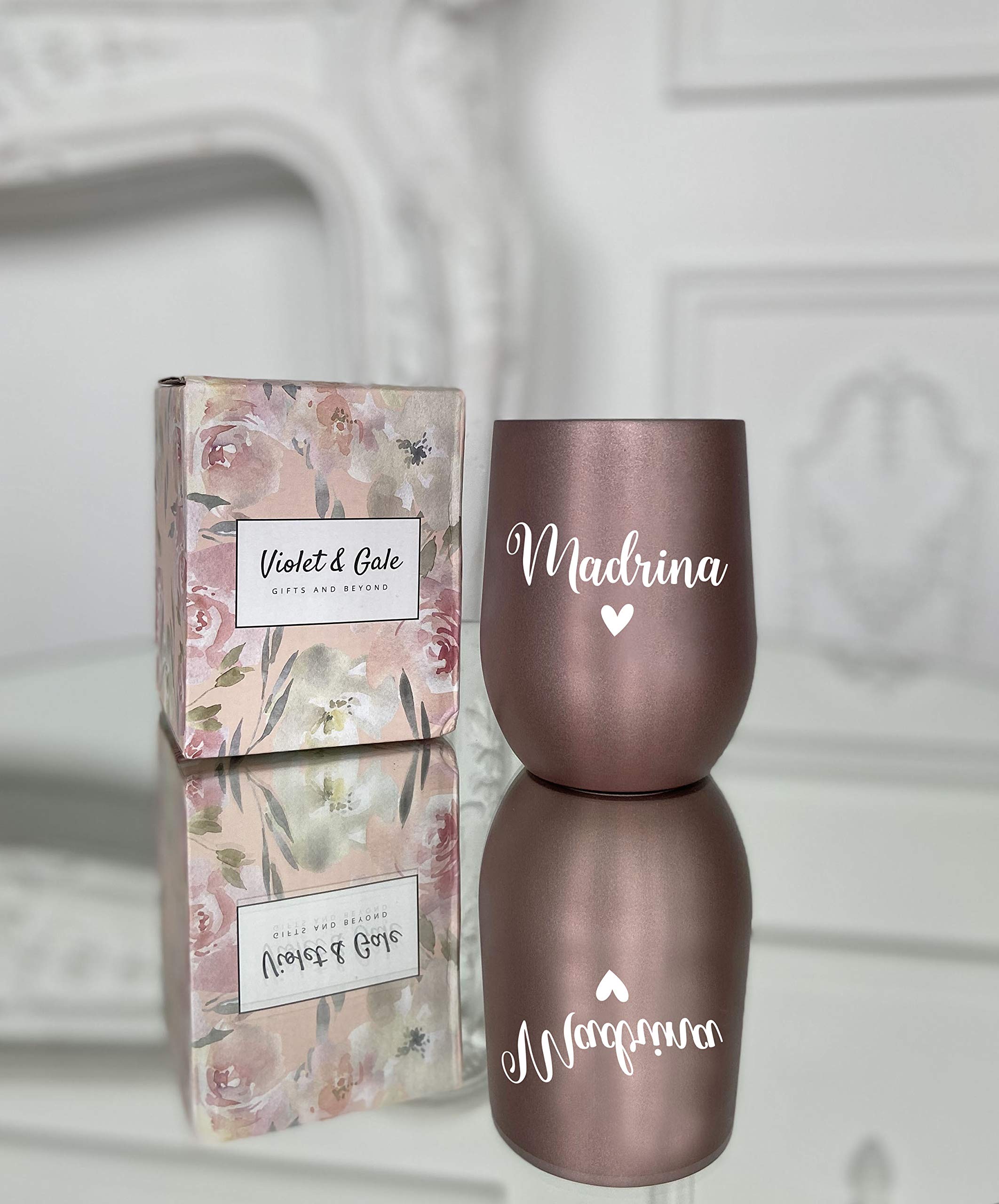 Violet and Gale Madrina gifts from godchild 12oz wine glass tumbler Madrina Proposal Gift in Spanish Rose Gold Coffee Mug for women