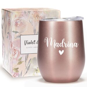 Violet and Gale Madrina gifts from godchild 12oz wine glass tumbler Madrina Proposal Gift in Spanish Rose Gold Coffee Mug for women