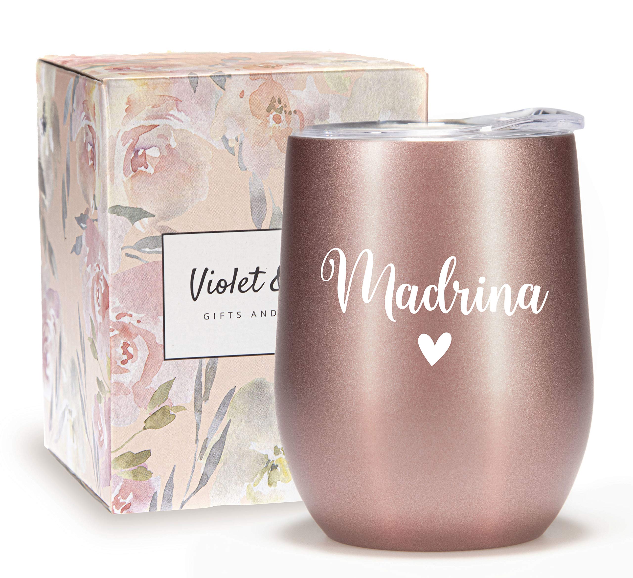 Violet and Gale Madrina gifts from godchild 12oz wine glass tumbler Madrina Proposal Gift in Spanish Rose Gold Coffee Mug for women