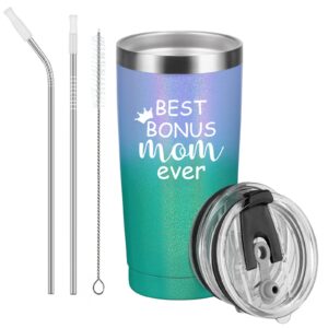 Gingprous Mother's Day Gifts for Mom Tumbler, Best Bonus Mom Ever Birthday Gifts for Women Bonus Mom Mother New Mom to be from Daughter Son, 20 Oz Insulated Stainless Steel Tumbler with Lids, Gradient