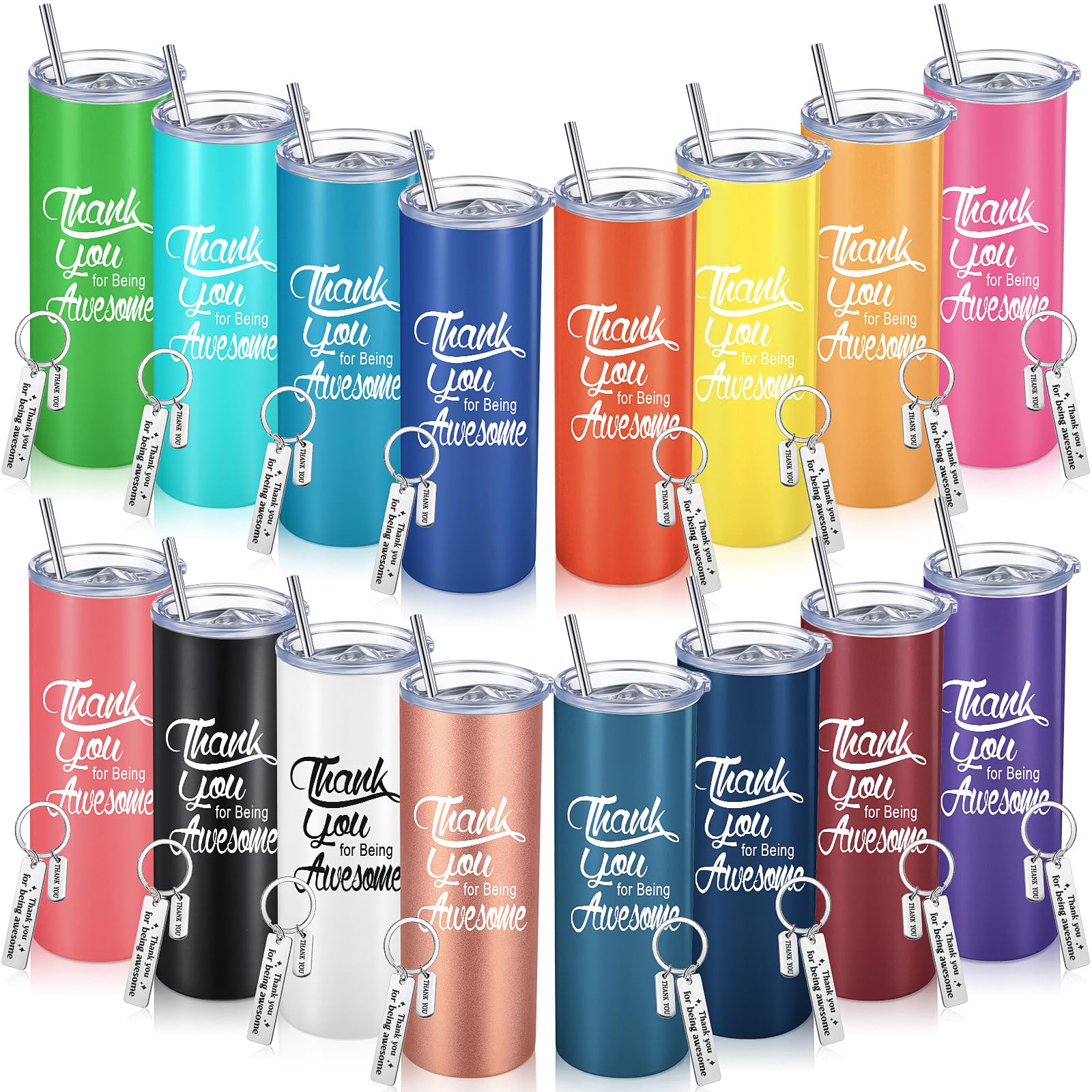 Geosar Thank You Gift for Women Men 20 oz Inspirational Tumblers with Keychains, Appreciation Tumblers, Team Motivational Encouragement Employees Gift for Coworker Friend(Multicolor, 16 Pcs)