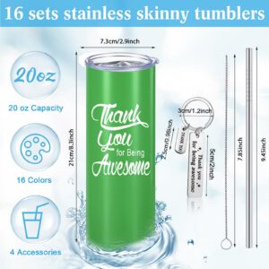 Geosar Thank You Gift for Women Men 20 oz Inspirational Tumblers with Keychains, Appreciation Tumblers, Team Motivational Encouragement Employees Gift for Coworker Friend(Multicolor, 16 Pcs)