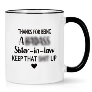 yhrjwn - sister in law gifts, thanks for being a sister in law mug, sisters gifts from sister, mother's day gifts for sister in law, funny birthday christmas gifts for sister sis in law 11 oz white