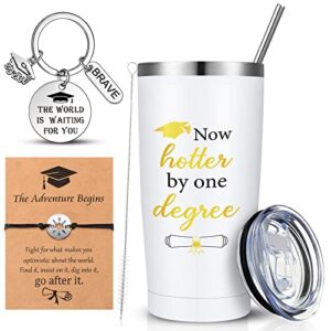 karenhi 3 pcs graduation gift set includes class of 2023 stainless steel tumbler with lid, straw graduation gift keychain graduation bracelet set adjustable compass bracelet for school (now hotter)