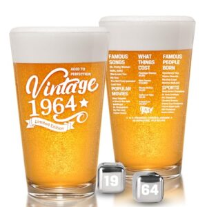 vintage 1964 old time information 60th birthday gifts for men women beer glass funny 60 year old presents - 16 oz pint glasses party decorations supplies-60 year old birthday party decorations