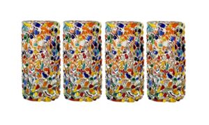 mextequil - authentic mexican tequila shot glasses - tequila set of shot glasses - 4 pcs - 2 oz - mexican hand blown shot glass (confetti)
