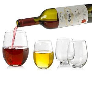 parnoo set of 4 classic wine stemless glasses (18 ounce) - toasting sparkling wine/wedding flutes