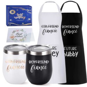 jetikon engagement gifts for couples bride and groom to be gift set fiance fiancee gift for him and her boyfriend and girlfriend apron wine tumbler gift set newly engaged gift set for mr and mrs