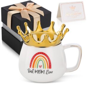 gifts for mom, gifts for mom from daughter son best mom ever coffee mug with crown lid new mom gifts birthday gifts for mom women from daughter son mug 12oz
